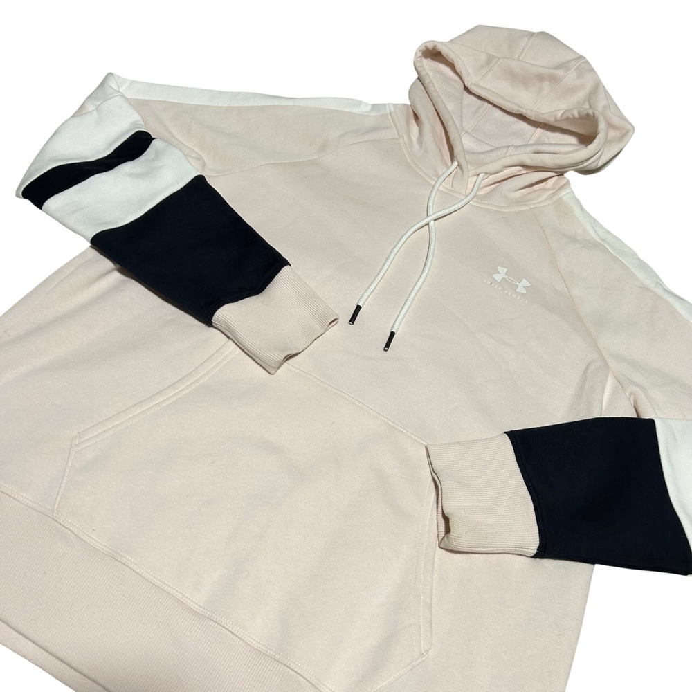 Under Armour Hoodie Women Large Pink Colorblock Fleece Pullover Sweatshirt